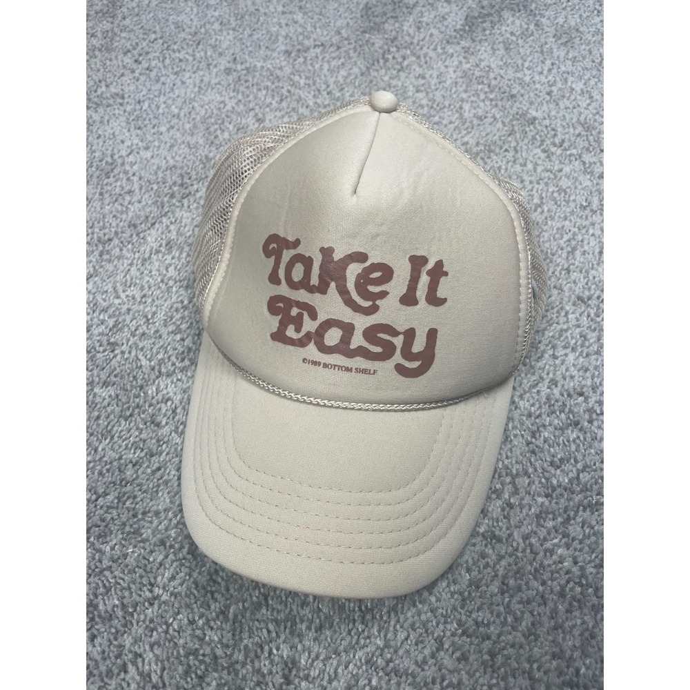 Nissun Bottom Shelf Baseball Hat‎ Trucker Snapback Take It Easy Pin Beige Cap